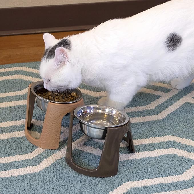 SportPet Food Bowls_Raised Stainless Steel Bowl_Gravity Feeder and Waterer,Brown