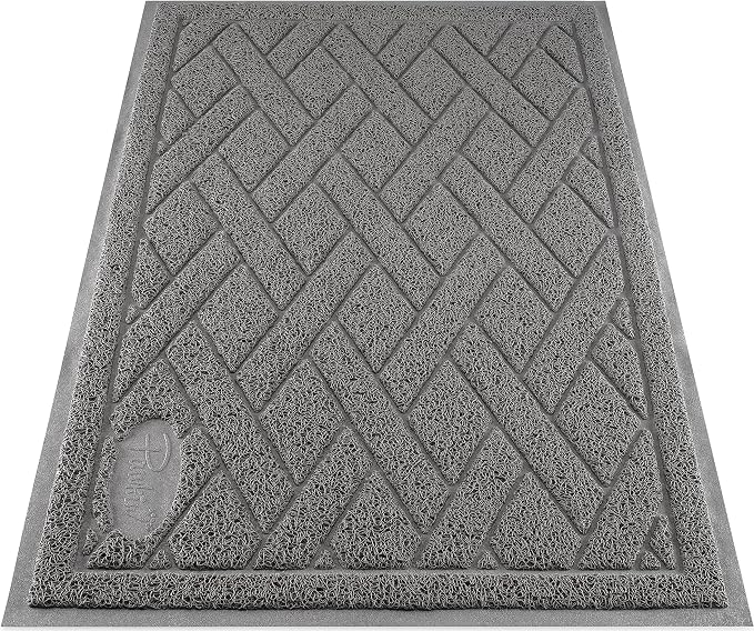 Pawkin Cat Litter Mat, Patented Design with Litter Lock Mesh, Extra Large, Durable, Easy to Clean, Soft, Fits Under Litter Box, Litter Free Floors, Gray